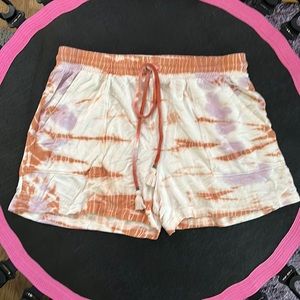 Women’s Knox Rose shorts, large, tie dyed, rust colored-lavender-off white
